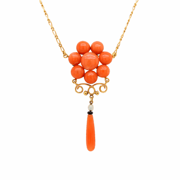 "California Poppy" Vintage Coral Pendant