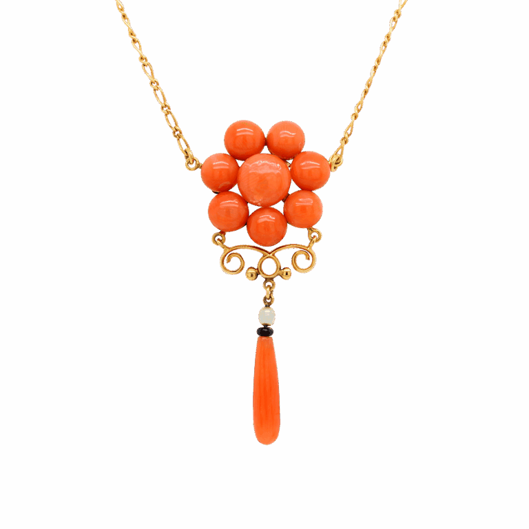 "California Poppy" Vintage Coral Pendant