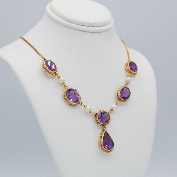 "Pearlescent Plum" Victorian Amethyst Necklace - Image 3