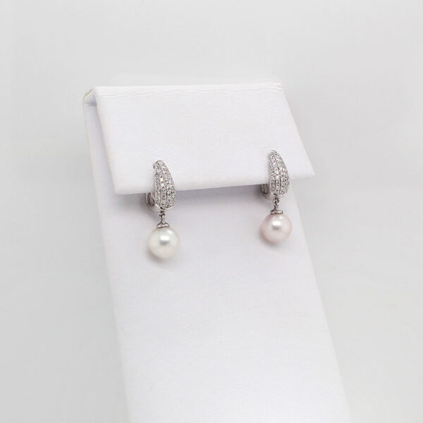 "Diamond Embrace" Estate Pearl Earrings - Image 3