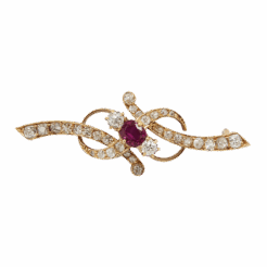 "Golden Ribbon" Edwardian Ruby Pin