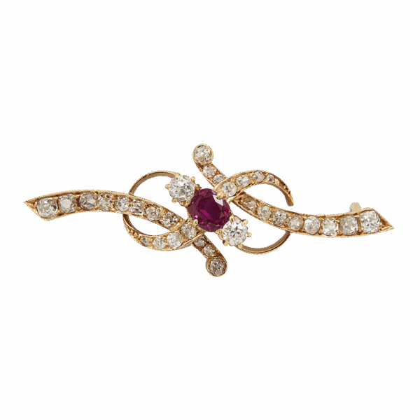 "Golden Ribbon" Edwardian Ruby Pin