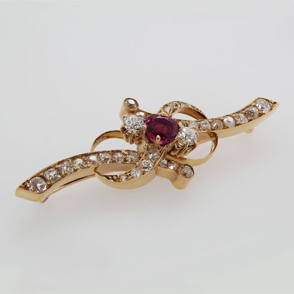 "Golden Ribbon" Edwardian Ruby Pin - Image 2