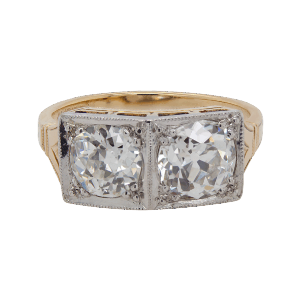 "Double Diamond" Toi et Moi Antique Ring