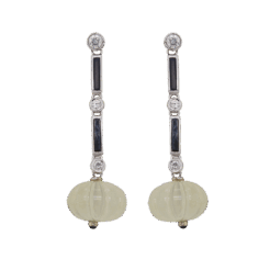 "Celadon Green" Vintage Emerald and Onyx Earrings