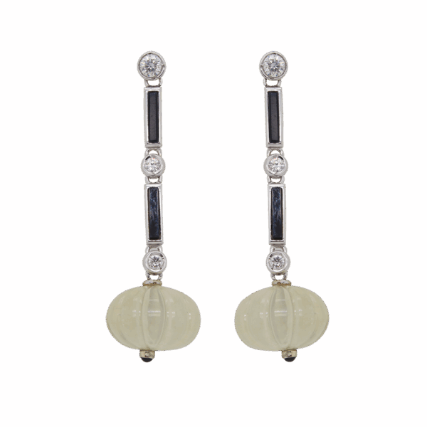 "Celadon Green" Vintage Emerald and Onyx Earrings