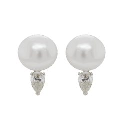 "Snow White" Vintage Pearl and Diamond Earrings