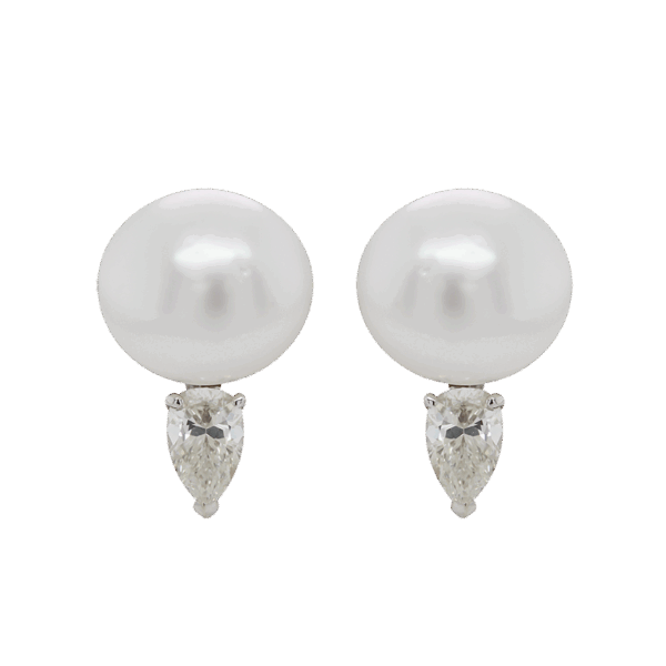 "Snow White" Vintage Pearl and Diamond Earrings