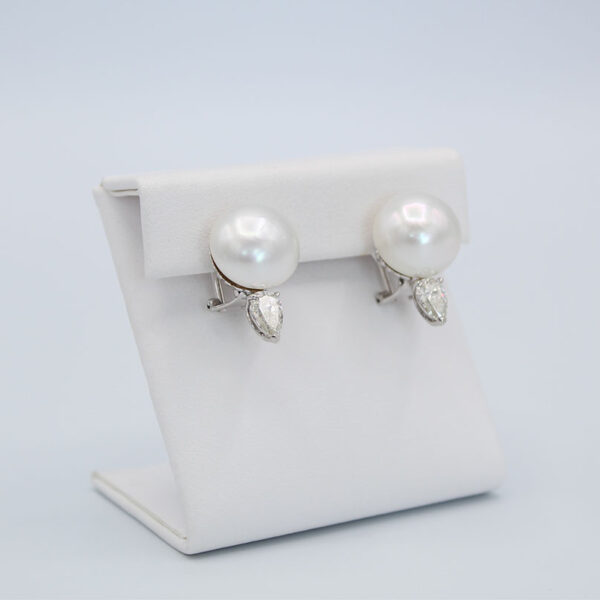 "Snow White" Vintage Pearl and Diamond Earrings - Image 3