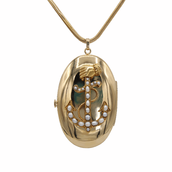 "Golden Anchor" Antique Pearl Locket