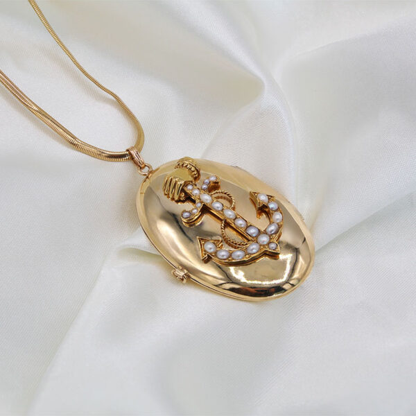 "Golden Anchor" Antique Pearl Locket - Image 2