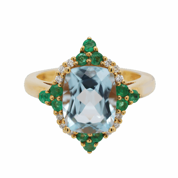 "Rainforest" Estate Blue Topaz and Emerald Ring