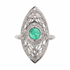 "Diamond Filigree" Vintage Emerald Ring