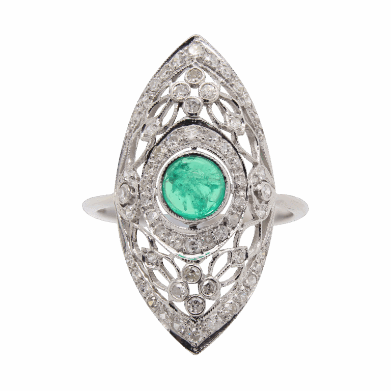 "Diamond Filigree" Vintage Emerald Ring