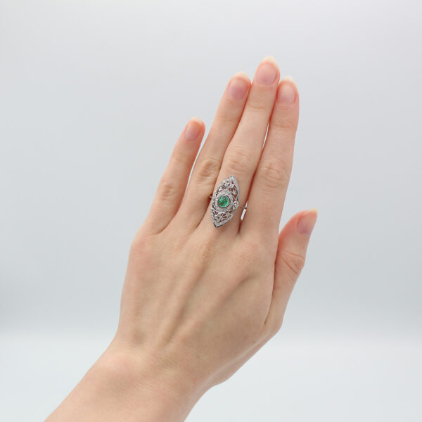 "Diamond Filigree" Vintage Emerald Ring - Image 3