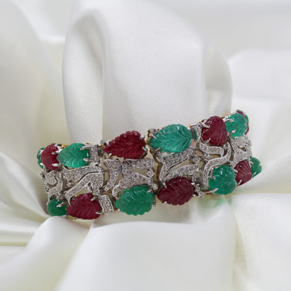 "Poinsettia" Vintage Emerald and Ruby Bracelet - Image 2