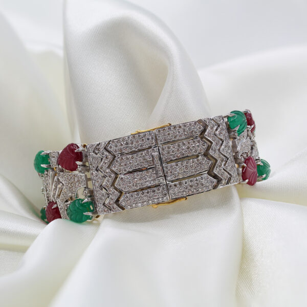 "Poinsettia" Vintage Emerald and Ruby Bracelet - Image 3