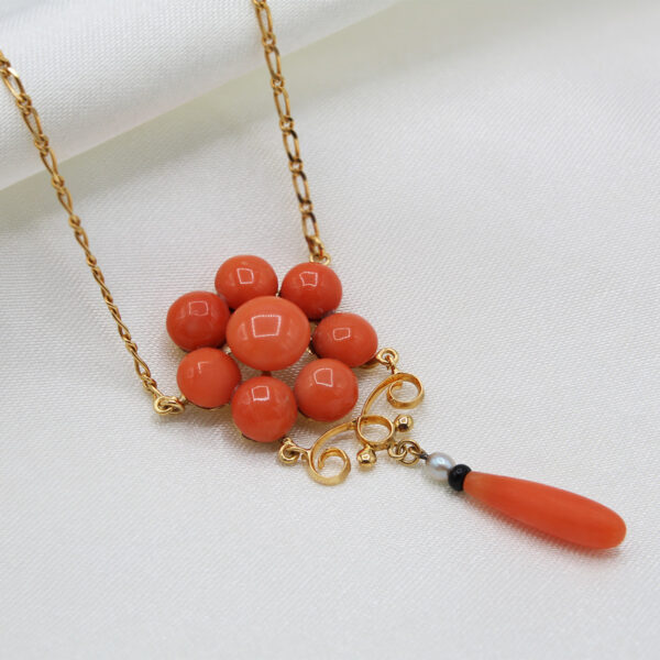 "California Poppy" Vintage Coral Pendant - Image 2