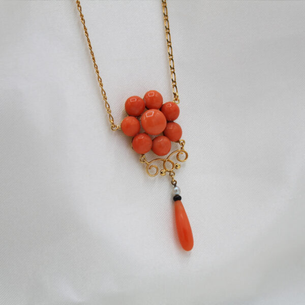 "California Poppy" Vintage Coral Pendant - Image 3