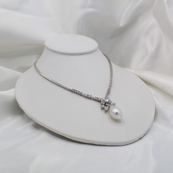 "Luminous Pearlscape" Vintage Pearl and Diamond Necklace - Image 2