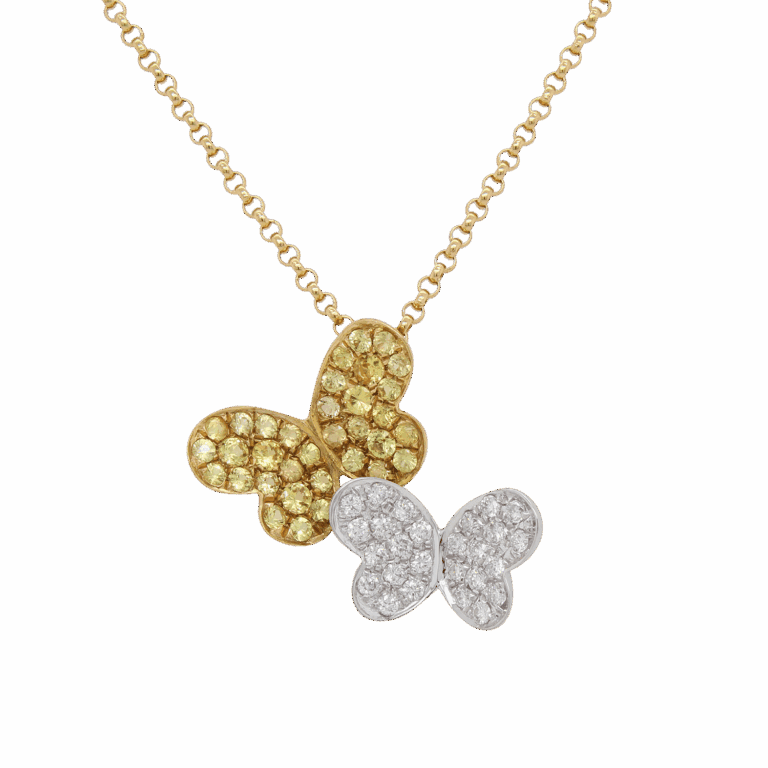 "Sunshine Flutter" Estate Sapphire and Diamond Butterfly Pendant
