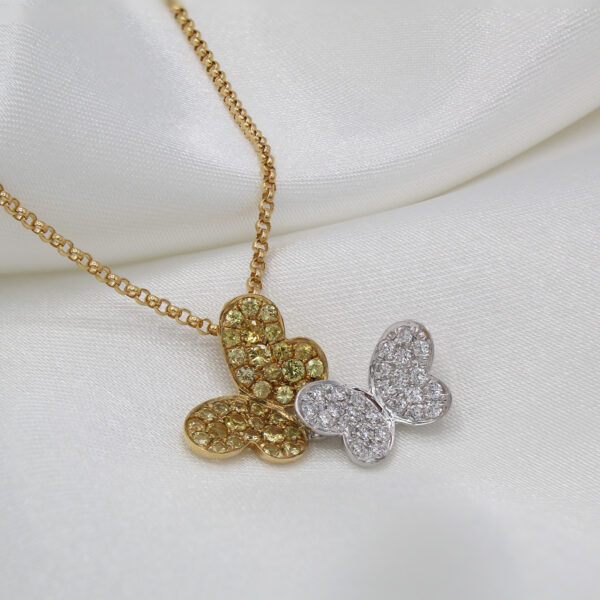 "Sunshine Flutter" Estate Sapphire and Diamond Butterfly Pendant - Image 2