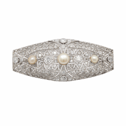 "Fascinating" Art Deco Diamond and Pearl Brooch
