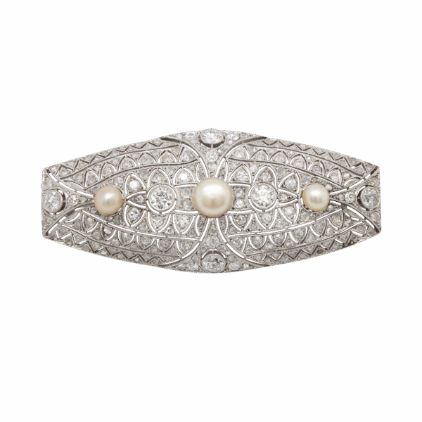 "Fascinating" Art Deco Diamond and Pearl Brooch