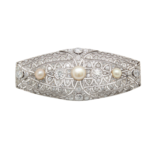 "Fascinating" Art Deco Diamond and Pearl Brooch