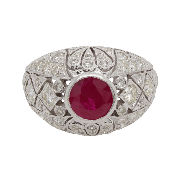 "Detailed Dome" Art Deco Ruby Ring