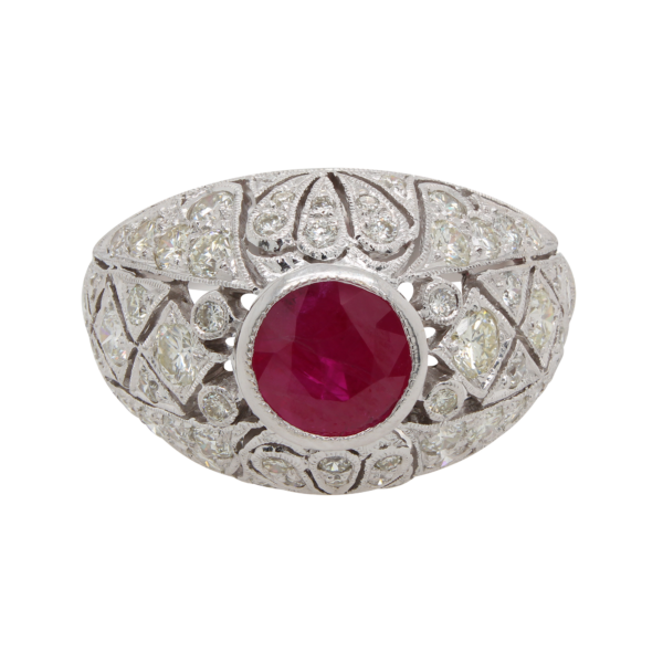 "Detailed Dome" Art Deco Ruby Ring