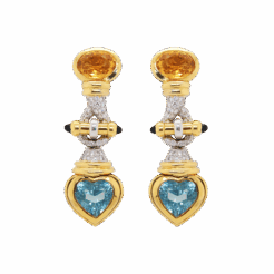 "Blue Heart" Vintage Blue Topaz and Citrine Earrings