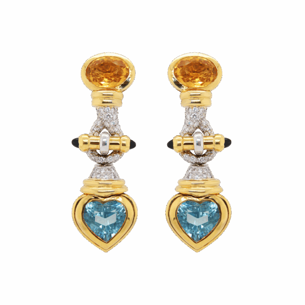 "Blue Heart" Vintage Blue Topaz and Citrine Earrings