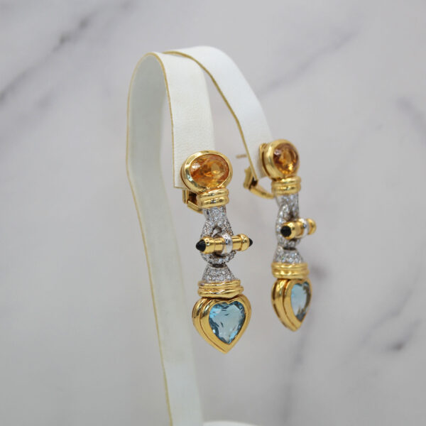 "Blue Heart" Vintage Blue Topaz and Citrine Earrings - Image 3