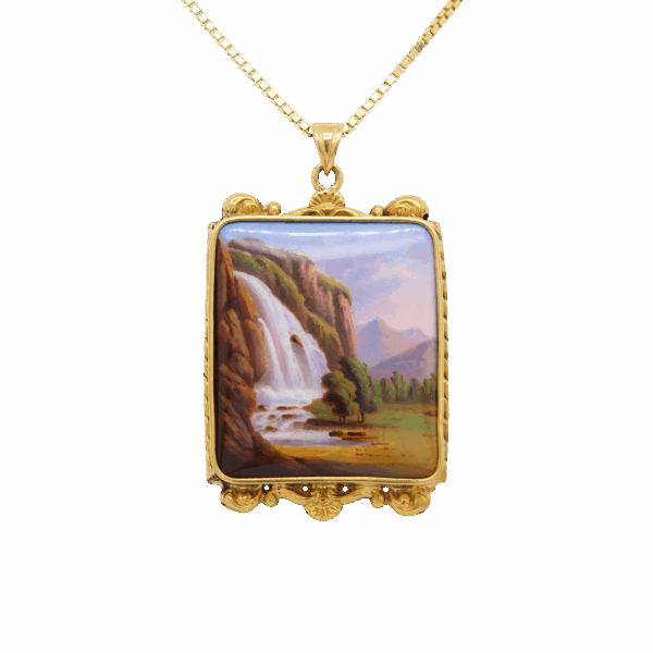 "Cascade de Sallanches" Victorian Enamel Pendant