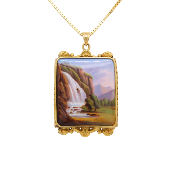 "Cascade de Sallanches" Victorian Enamel Pendant