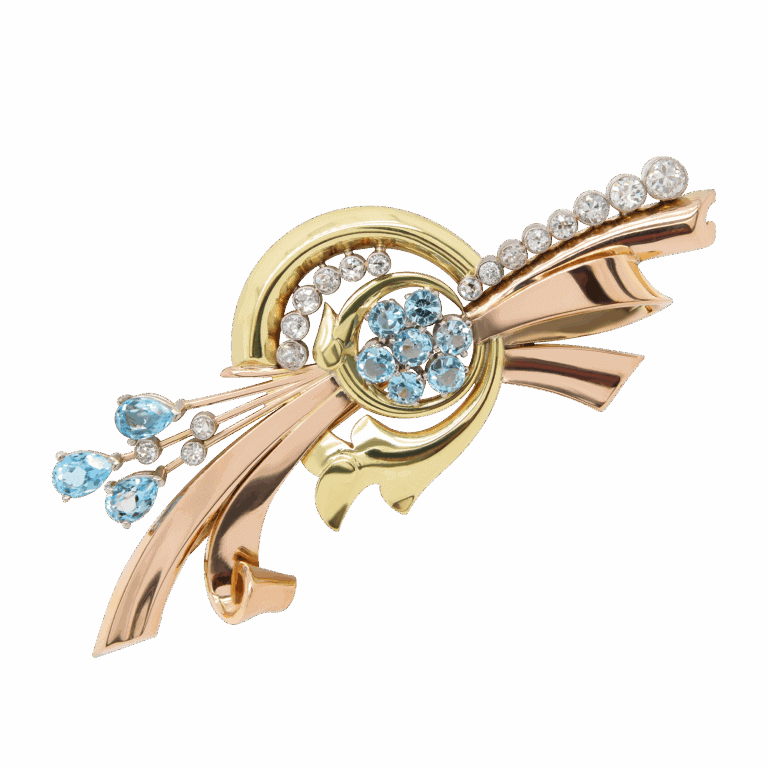 "Abstract Art" Antique Aquamarine Pin