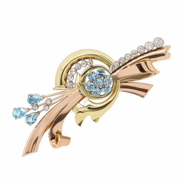 "Abstract Art" Antique Aquamarine Pin