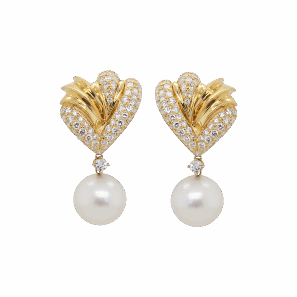 "Fabulous Fans" Vintage Diamond and Pearl Earrings