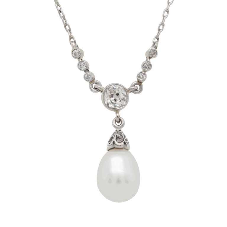 "Old World Glamour" Antique Diamond and Pearl Pendant