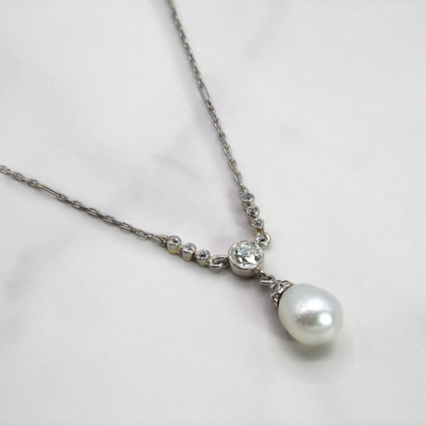 "Old World Glamour" Antique Diamond and Pearl Pendant - Image 2