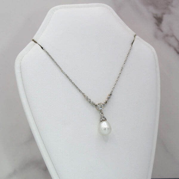 "Old World Glamour" Antique Diamond and Pearl Pendant - Image 3