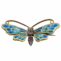 "Azure Whisper" Plique-à-Jour Butterfly Brooch