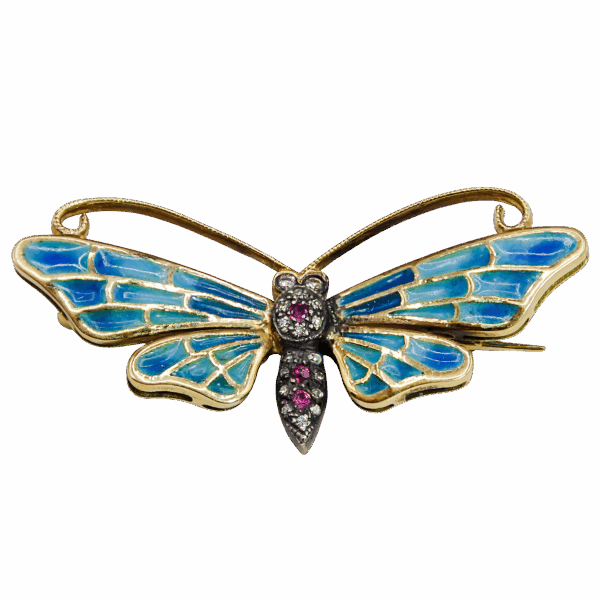 "Azure Whisper" Plique-à-Jour Butterfly Brooch