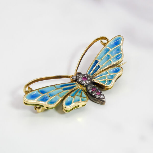 "Azure Whisper" Plique-à-Jour Butterfly Brooch - Image 2