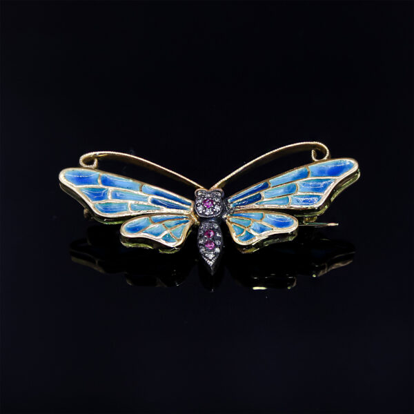 "Azure Whisper" Plique-à-Jour Butterfly Brooch - Image 6