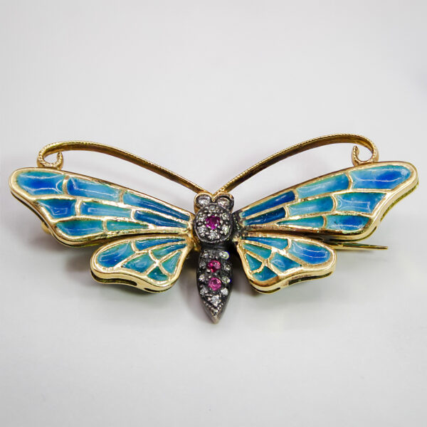 "Azure Whisper" Plique-à-Jour Butterfly Brooch - Image 5