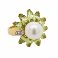 "Lively Lily" Vintage Peridot and Pearl Ring