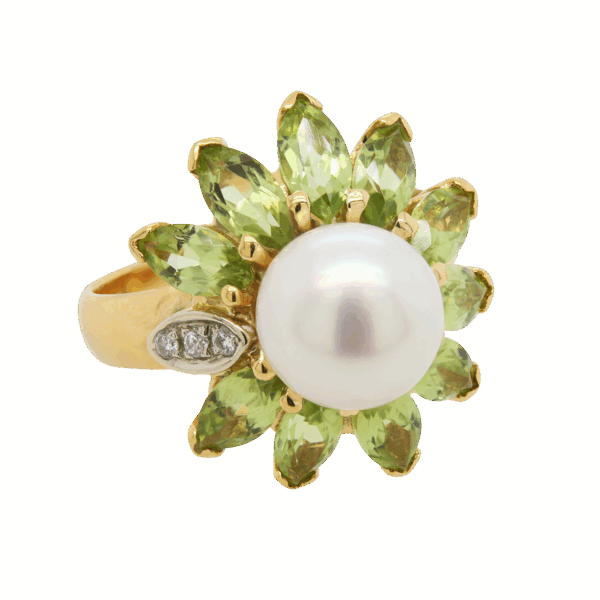 "Lively Lily" Vintage Peridot and Pearl Ring