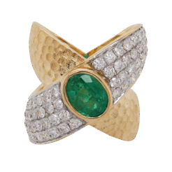 "Diamond Crossover" Vintage Emerald Ring